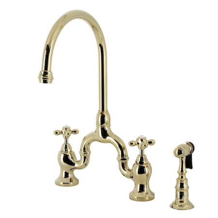 Kingston Brass Bridge Kitchen Faucet with Brass Sprayer, Polished Brass KS7792AXBS